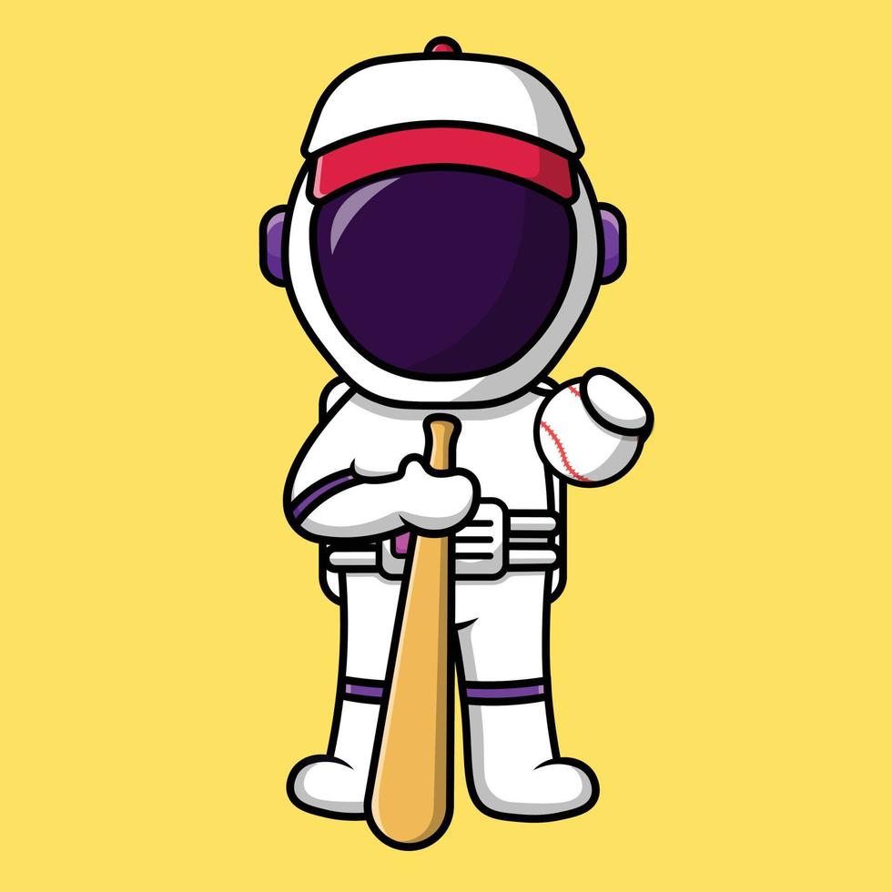 Cute Astronaut Baseball Cartoon Vector Icon Illustration. Science Sport Icon Concept Isolated Premium Vector.