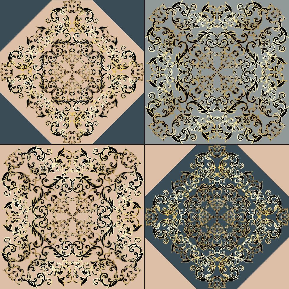 Seamless patchwork tile. Majolica pottery tile. Portuguese and Spain decor. Ceramic tile in talavera style. Vector illustration.  Abstract seamless patchwork pattern with geometric and floral ornament