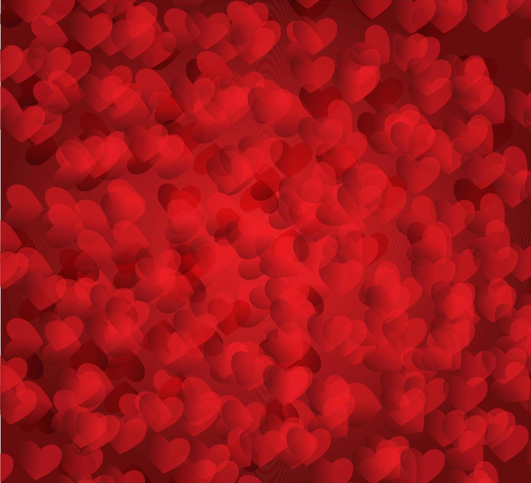 Red hearts on luxury red background. Vector Valentine's Day background. Banner for cards