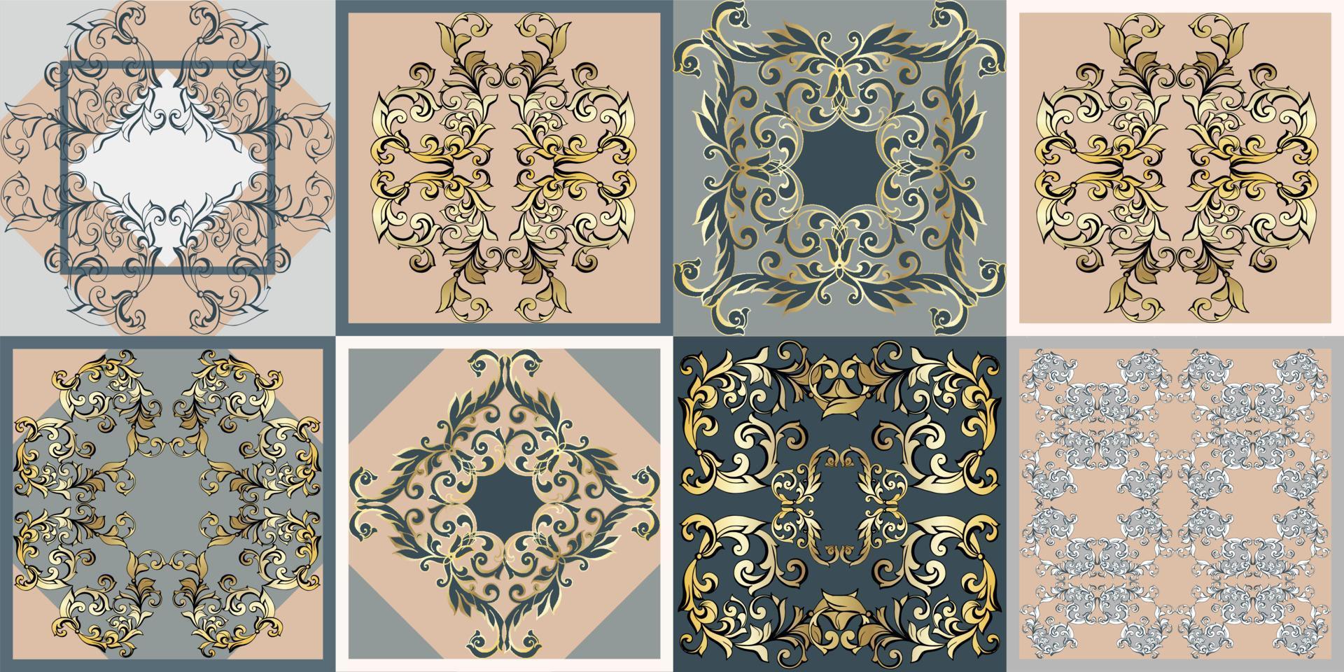 Seamless patchwork tile. Majolica pottery tile. Portuguese and Spain decor. Ceramic tile in talavera style. Vector illustration.  Abstract seamless patchwork pattern with geometric and floral ornament