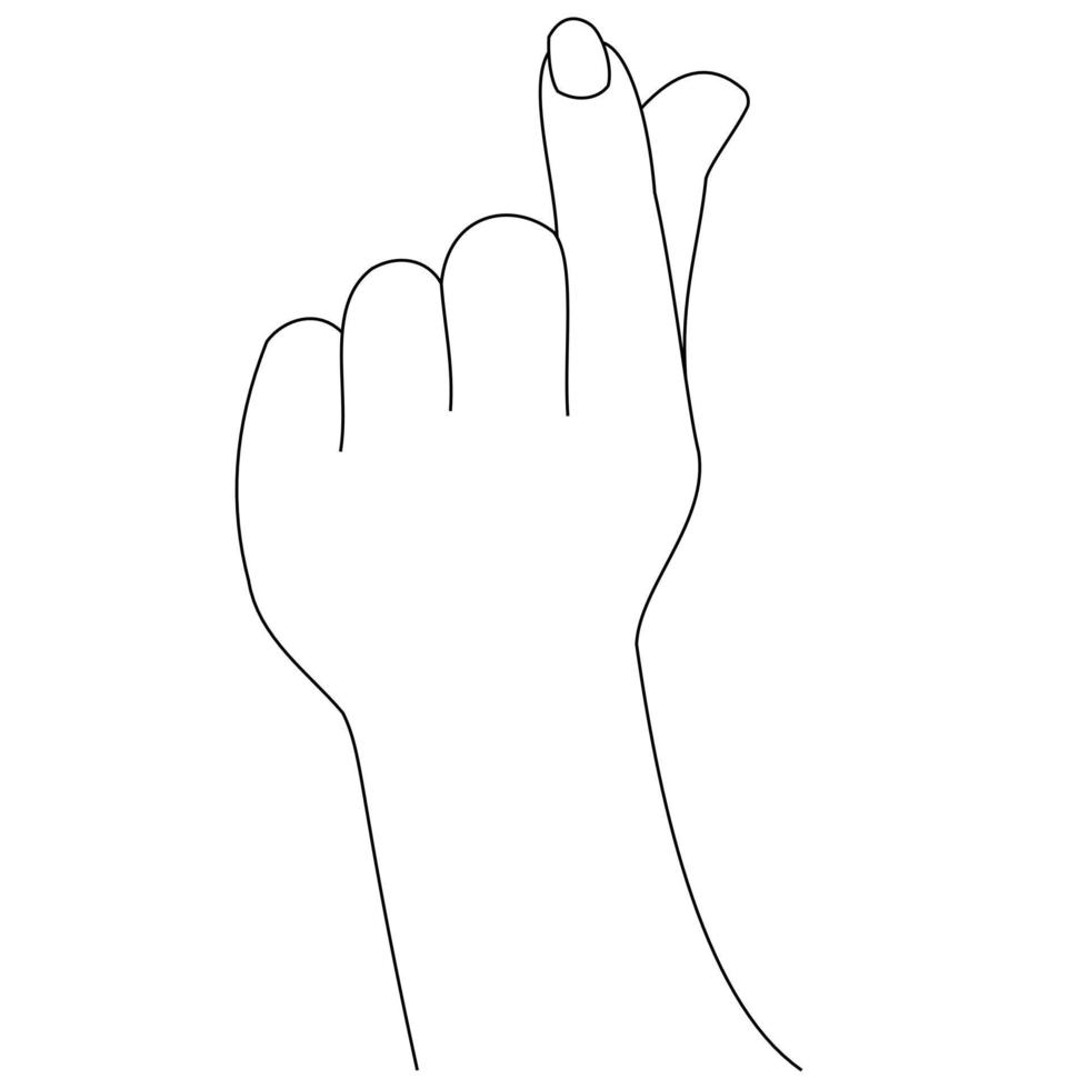 Illustration line drawing of a female making and showing gestures mini heart symbols by hand and finger. Korean symbol of love with fingers isolated on white backgrounds vector