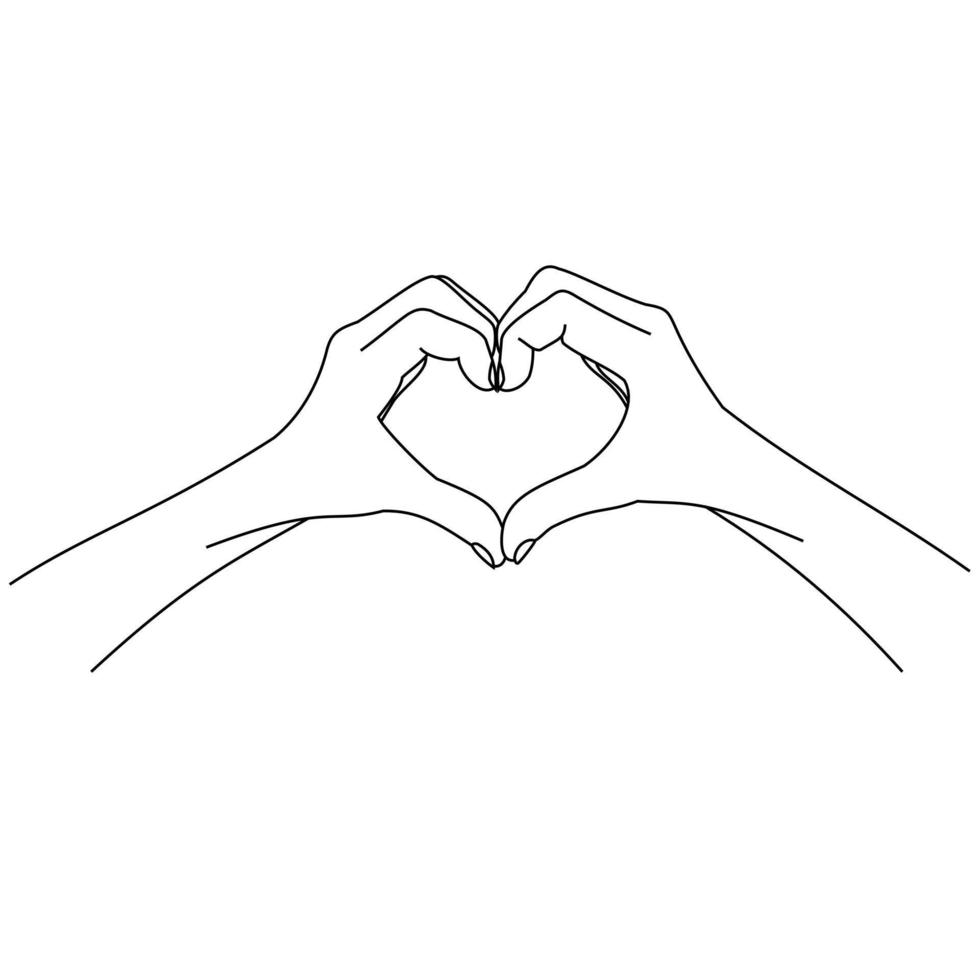 Illustration line drawing a close up woman and man hands showing sign or shape of hearts. Heart hand gesture. Hands of two people in love making heart with fingers. Heart design for shirt or jacket vector