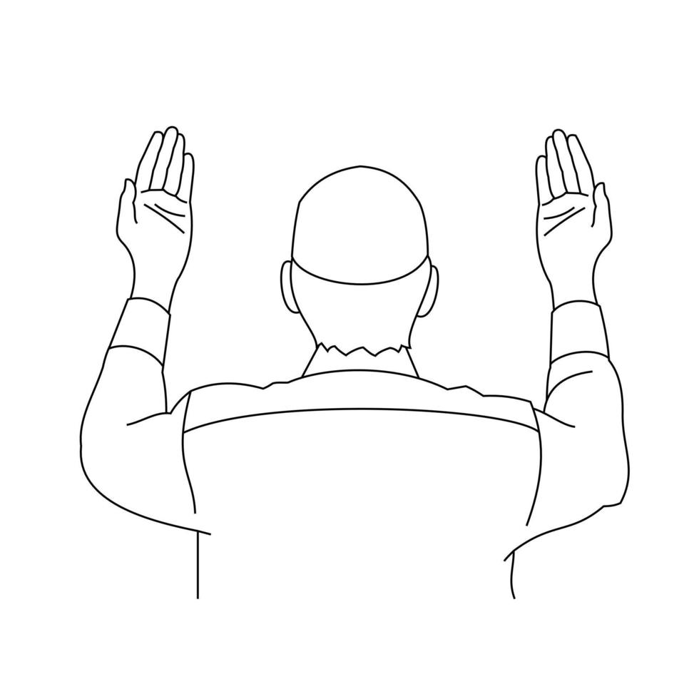dibujo de líneas ilustrativas de personas rezando con la mano arriba. para  ramadán, eid al fitr