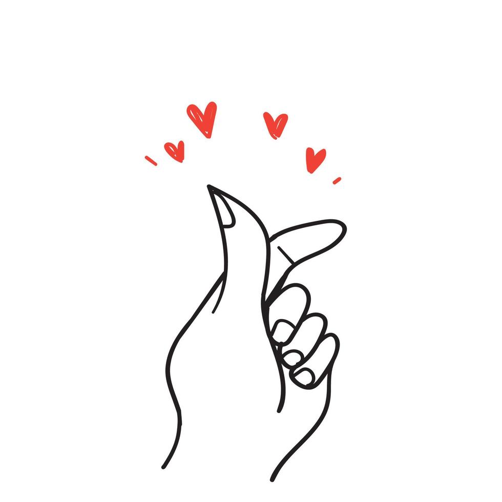 hand drawn doodle hand with love gesture illustration vector
