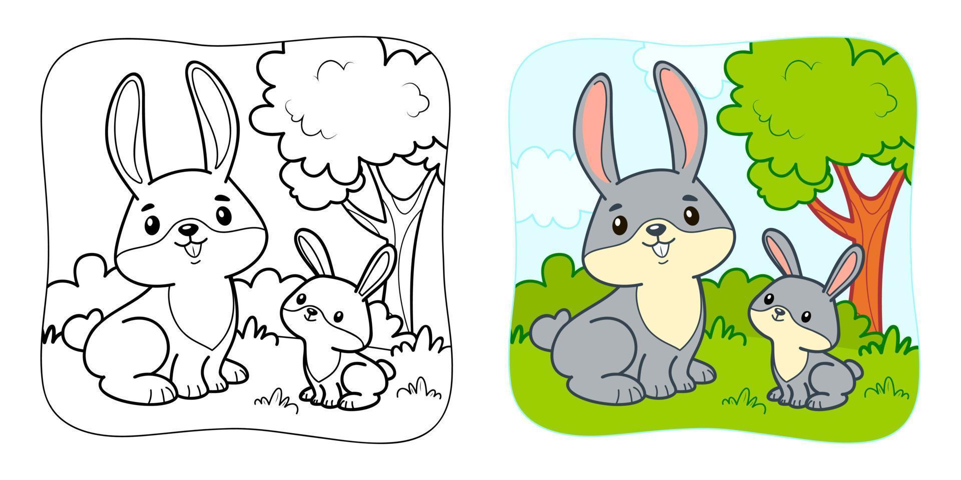 Coloring book or Coloring page for kids. Rabbit vector illustration clipart. Nature background.