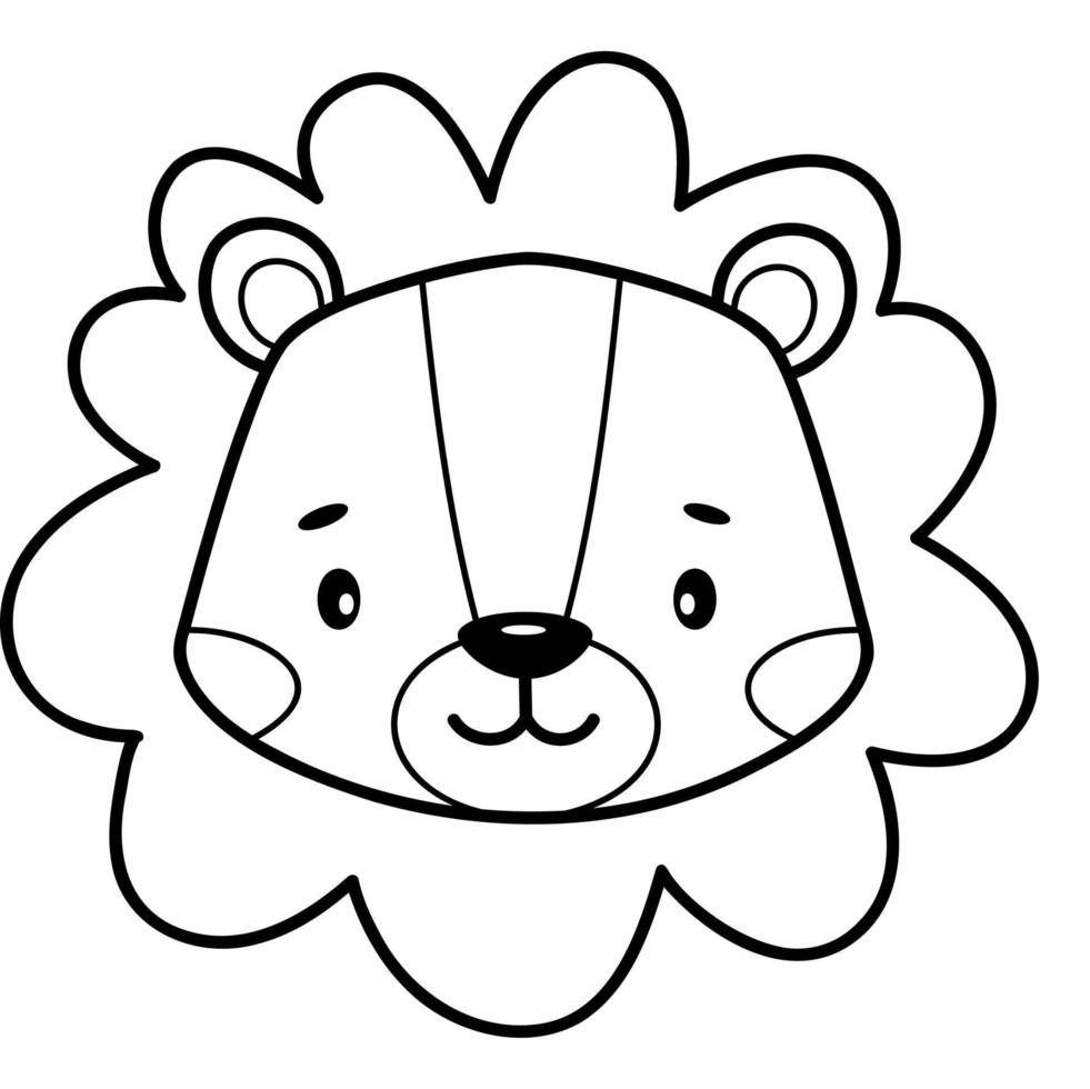 Coloring book or page for kids. Lion black and white outline illustration. vector