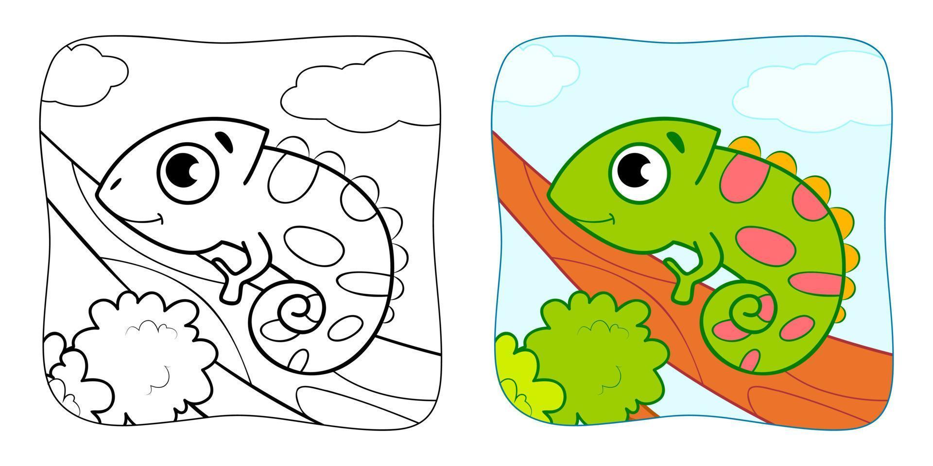 Coloring book or Coloring page for kids. Iguana vector illustration clipart. Nature background.