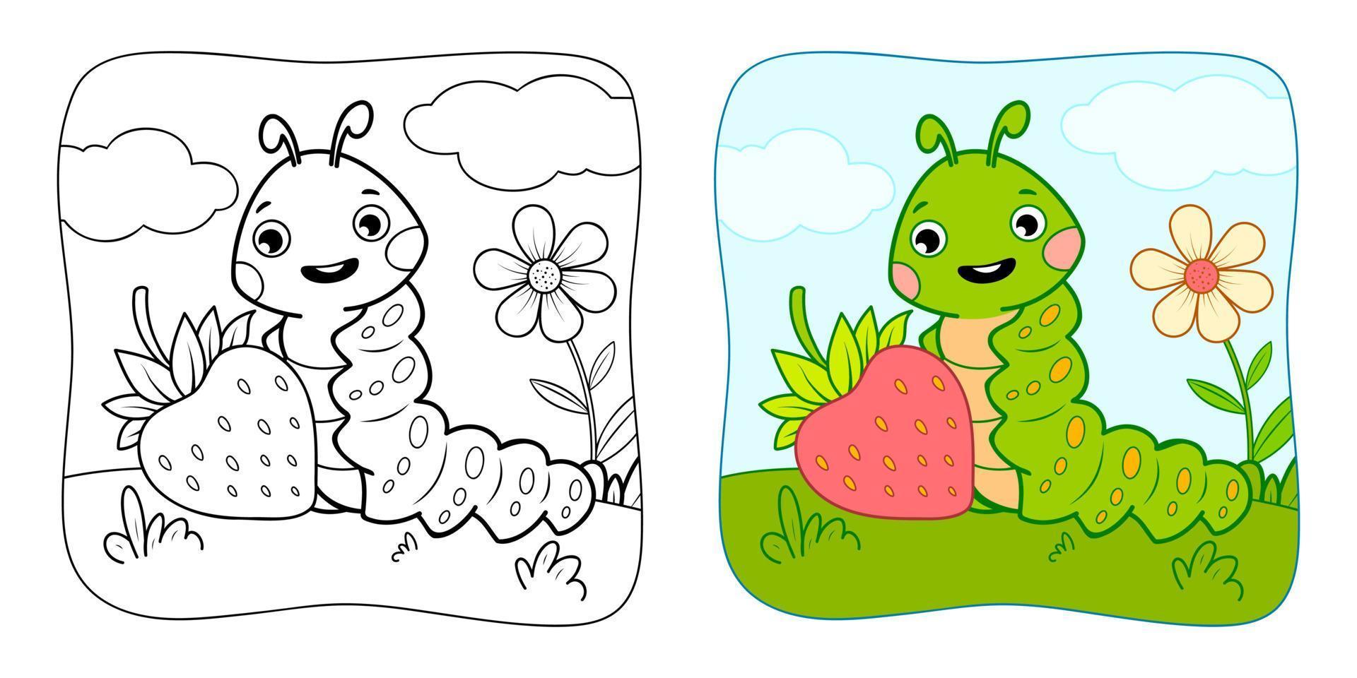Coloring book or Coloring page for kids. Caterpillar vector illustration clipart. Nature background.