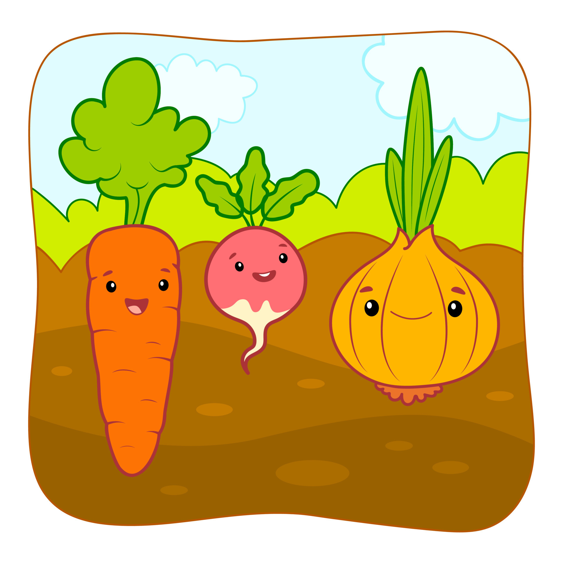 Cute Vegetables cartoon. Vegetables clipart vector illustration. Nature