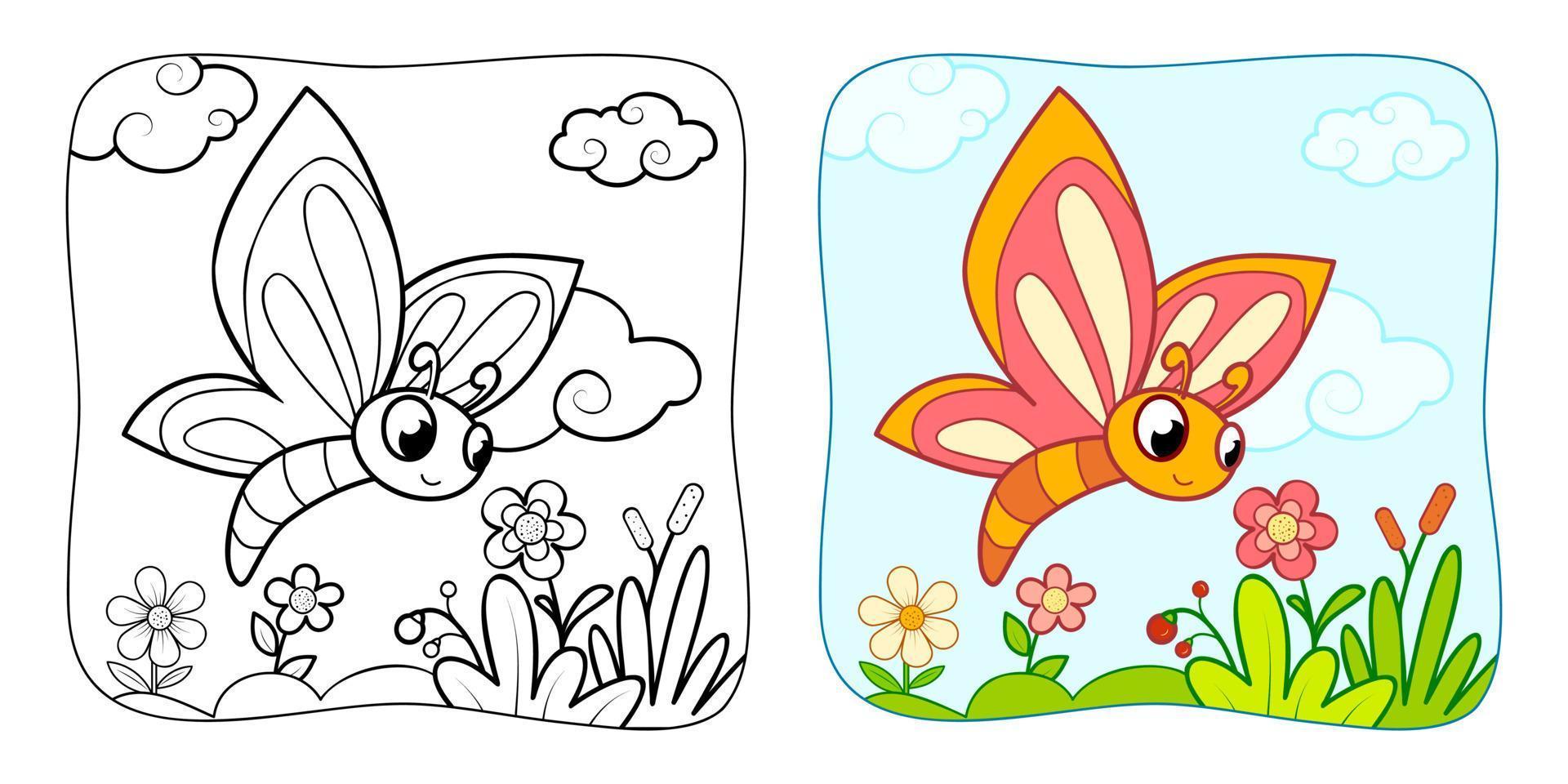 Coloring book or Coloring page for kids. Butterfly vector illustration clipart. Nature background.