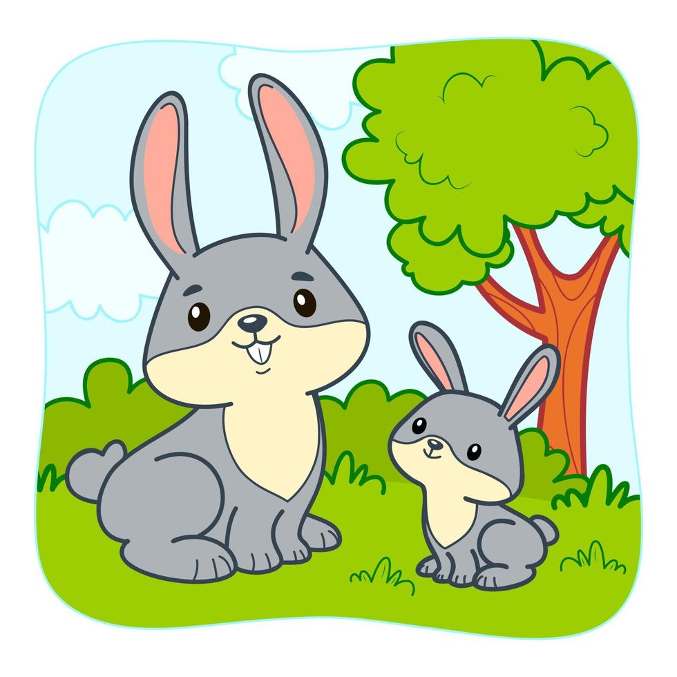 Cute Rabbit cartoon. Rabbit clipart vector illustration. Nature background