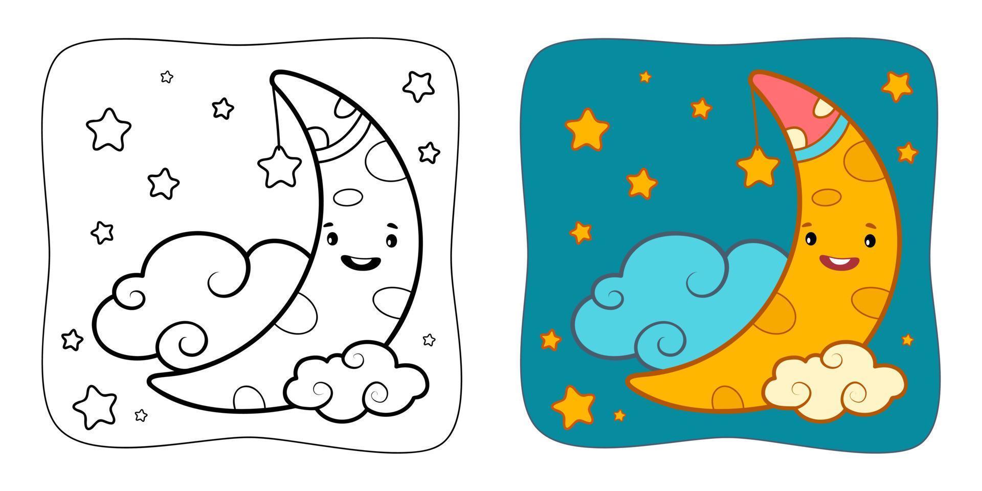 Coloring book or Coloring page for kids. Moon vector illustration