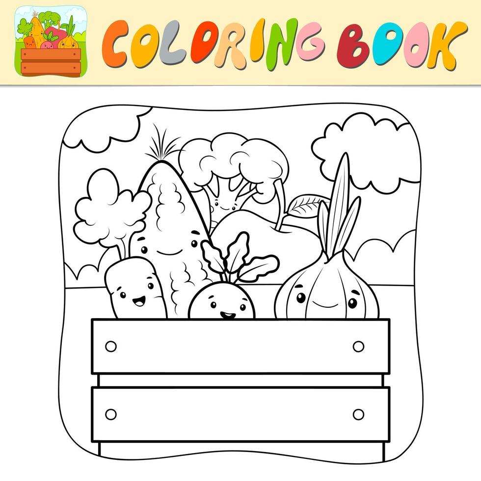 libro para colorear o página para colorear para niños. verduras ilustración vectorial en blanco y negro. fondo de la naturaleza vector