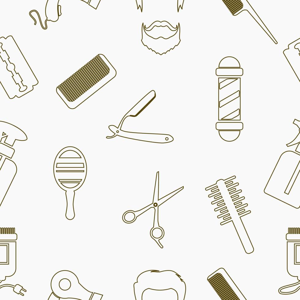 Outline Style Barber Equipment Illustration Icons Seamless Pattern for Creating Background vector