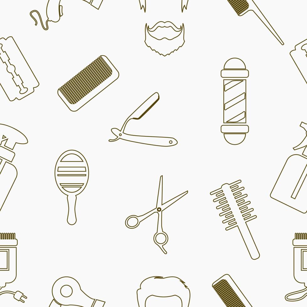 Outline Style Barber Equipment Illustration Icons Seamless Pattern for Creating Background vector