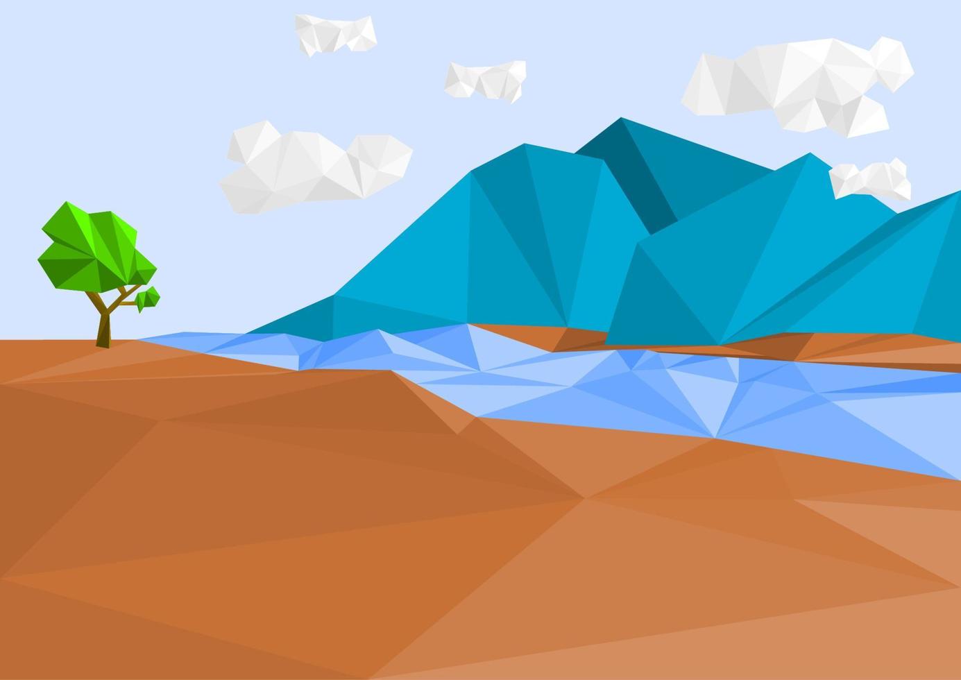 Editable Vector of Landscape Illustration in Low Poly Style as Scenery Background Element