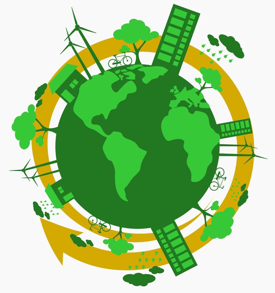 Editable Vector Art of Earth Illustration with Spinning Arrow for Earth Day or Green Life Environment Campaign
