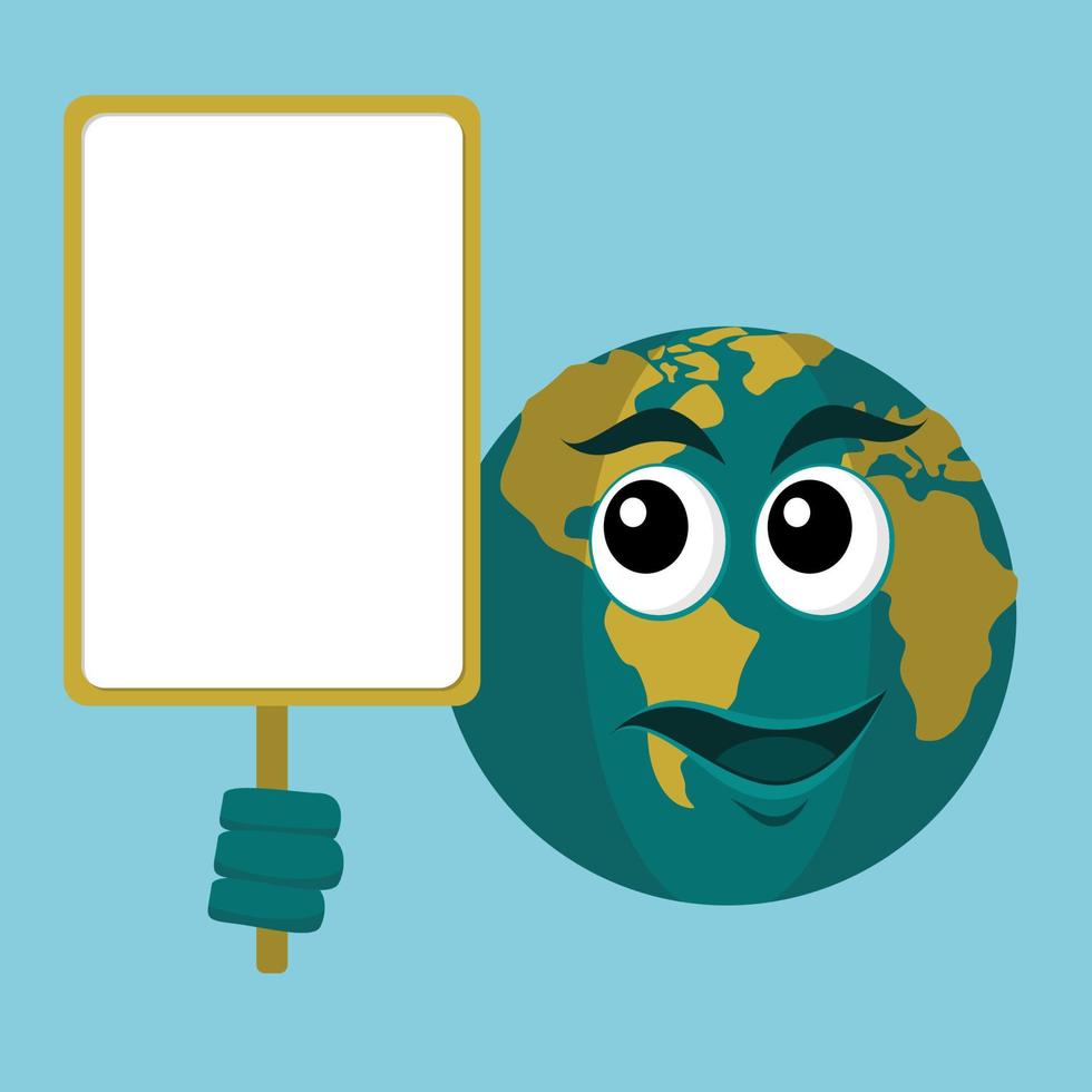 Editable Vector of Happy Earth Character Holding Signboard Illustration for Earth Day or Green Life Environment Campaign