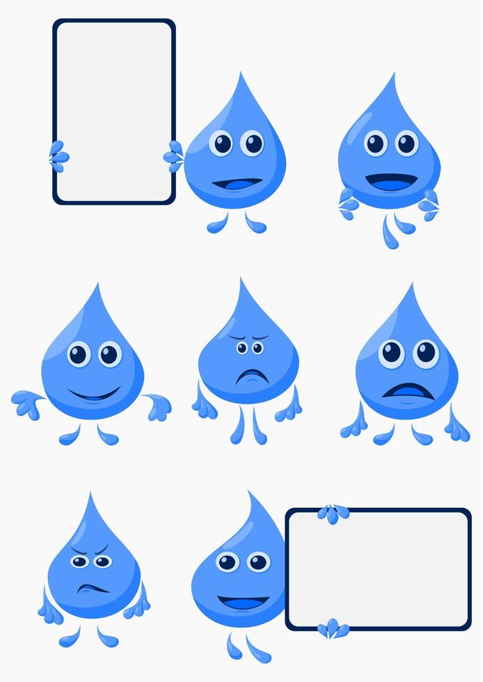 vector editable de varios iconos de ilustración de personajes de agua establecidos para el día de la tierra o la campaña de ahorro de agua del medio ambiente de vida verde