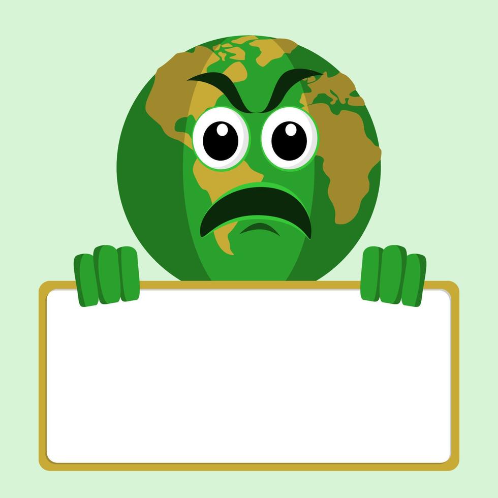 vector editable del personaje enojado de la tierra sosteniendo la ilustración del cartel para el día de la tierra o la campaña ambiental de vida verde