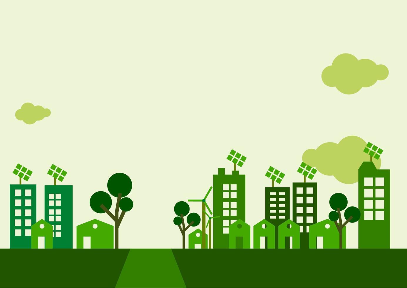 Editable Vector of Flat Style Green City with Text Area on Top as Green Urban Life Environment Related Illustration