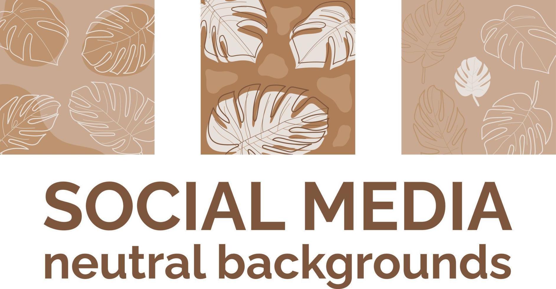 Neutral beige floral square backgrounds for social media vector