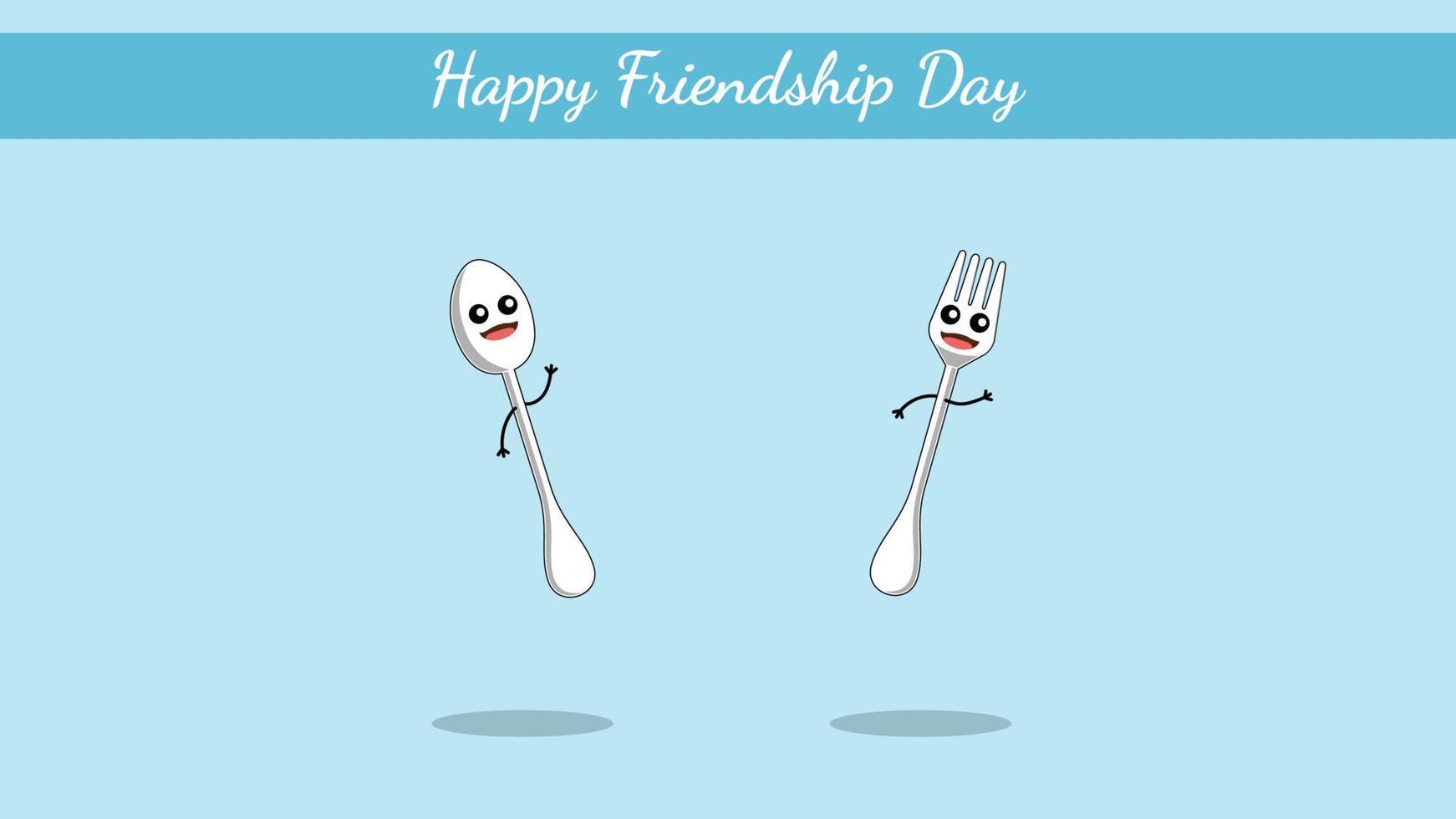 Happy Friendship Day India, cute spoon and fork character vector on white background.