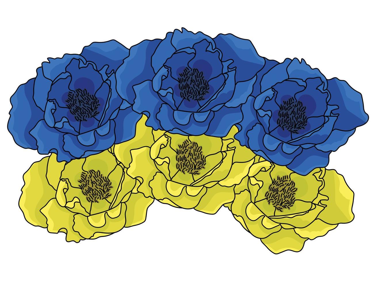 Bouquet of flowers in the colors and shape of the flag of Ukraine, vector illustration for design