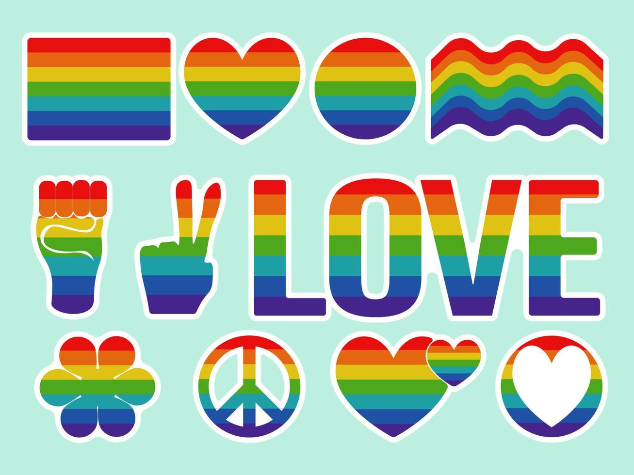 Pride sticker set, rainbow clipart with white background for design vector