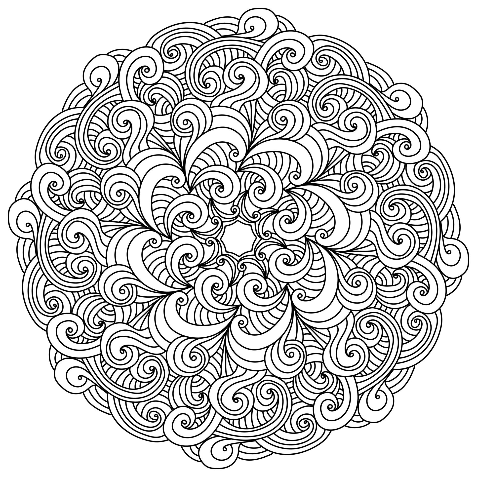 Contour antistress mandala with many curls and linear arches, zen coloring page with ornate patterns 501 Vector Art at Vecteezy