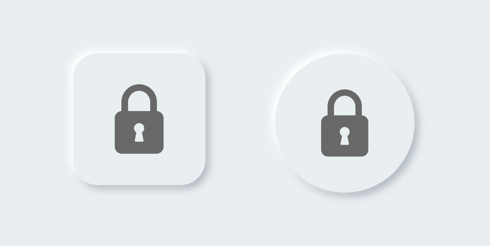 Locked solid icon in neomorphic design style. Padlock vector icon.