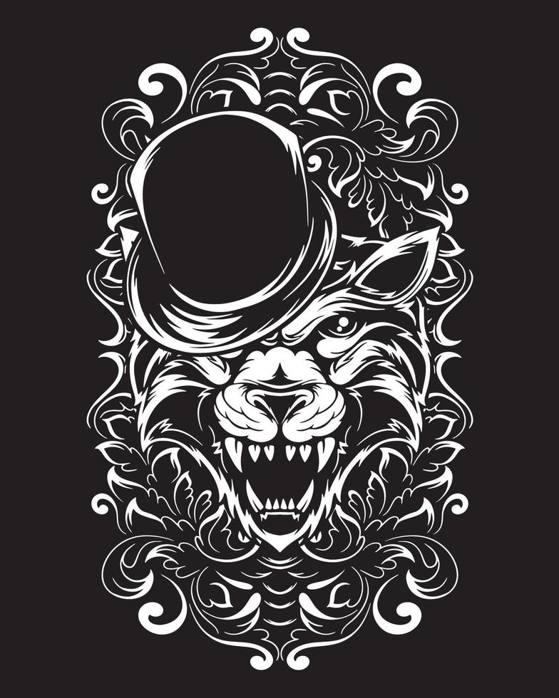 magician tiger artwork illustration and t shirt design vector