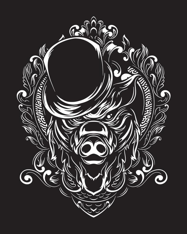 ilustración de arte de jabalí mago y diseño de camiseta vector