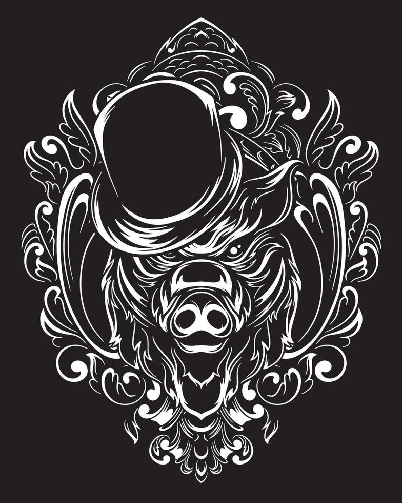 ilustración de arte de jabalí mago y diseño de camiseta vector