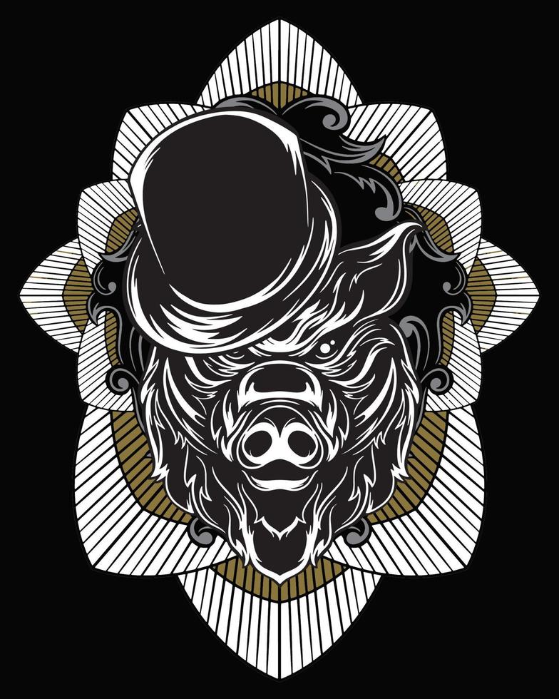 magician wild boar artwork illustration and t shirt design vector