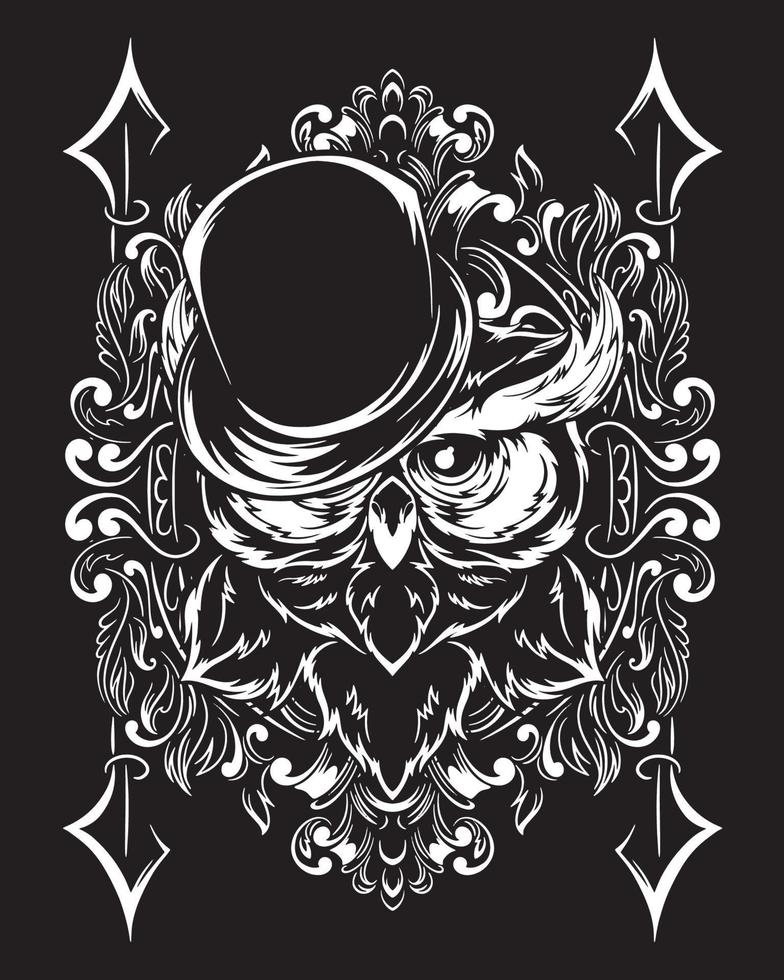 magician owl artwork illustration and t shirt design vector