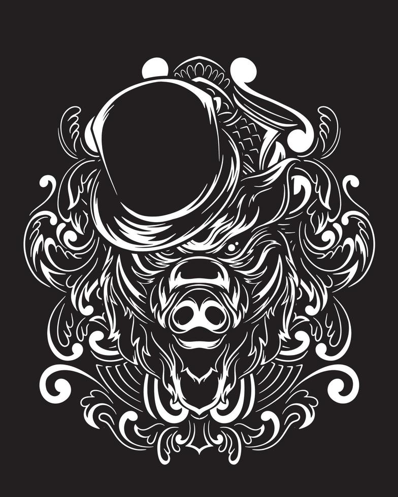 magician wild boar artwork illustration and t shirt design vector