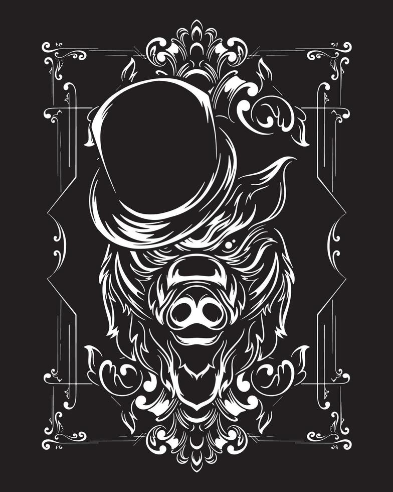 magician wild boar artwork illustration and t shirt design vector