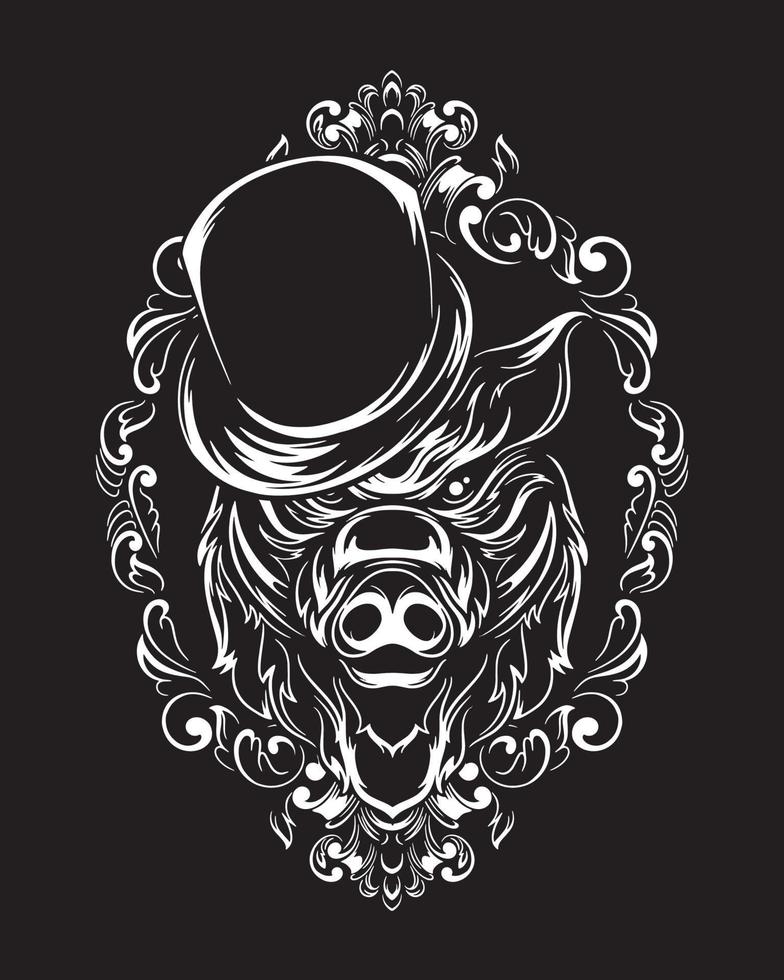 magician wild boar artwork illustration and t shirt design vector