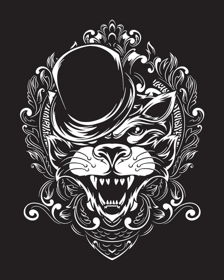 ilustración de arte de gato mago y diseño de camiseta vector