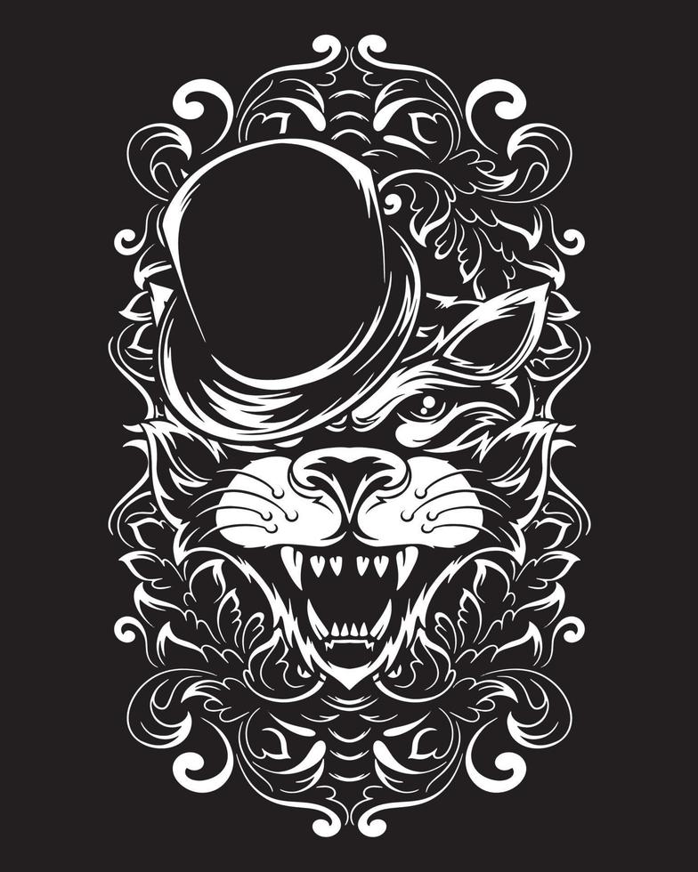 ilustración de arte de gato mago y diseño de camiseta vector