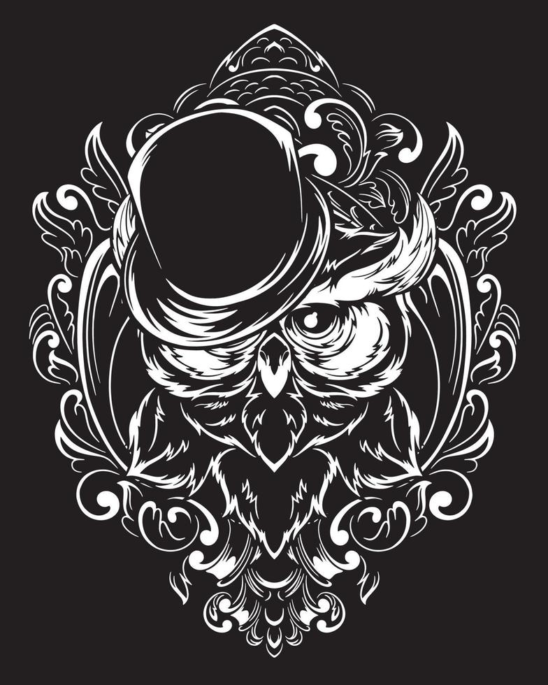 magician owl artwork illustration and t shirt design vector