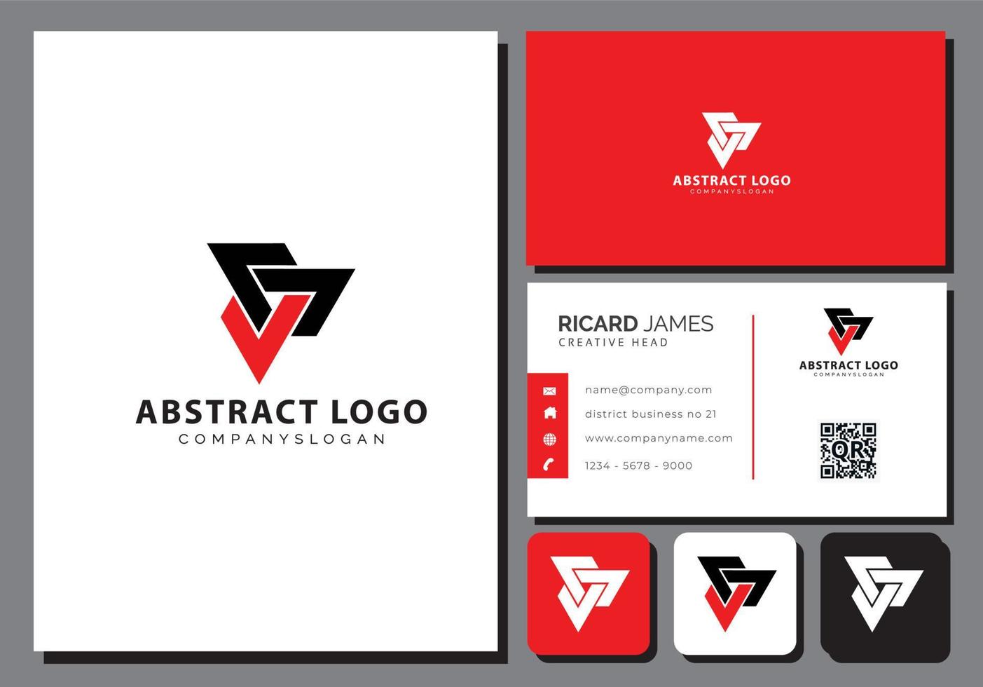 abstract triangle logo template with business card vector