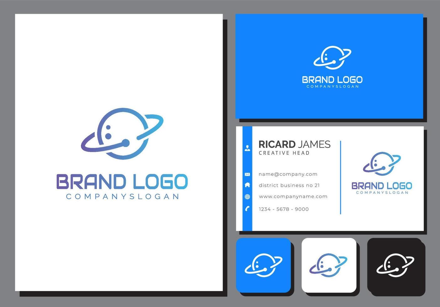 planet technology logo template with business card vector