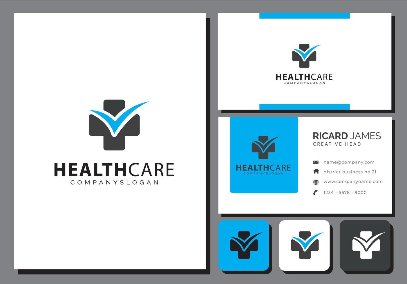 health care logo template with business card vector