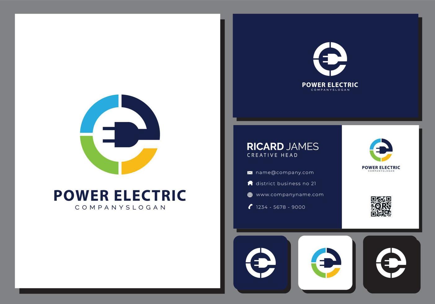 plantilla de logotipo eléctrico con tarjeta de visita vector