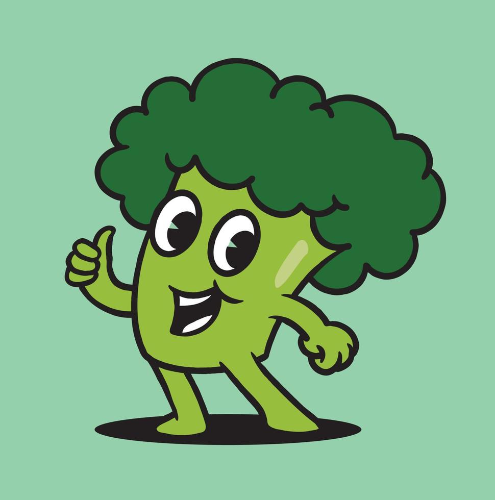 Vintage Broccoli cute Mascot vector illustration