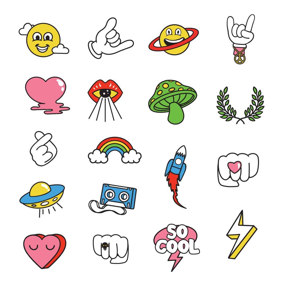 Cute sticker set icons cartoon illustration vector