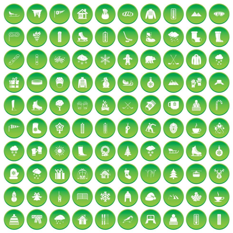 100 wine icons set green circle vector