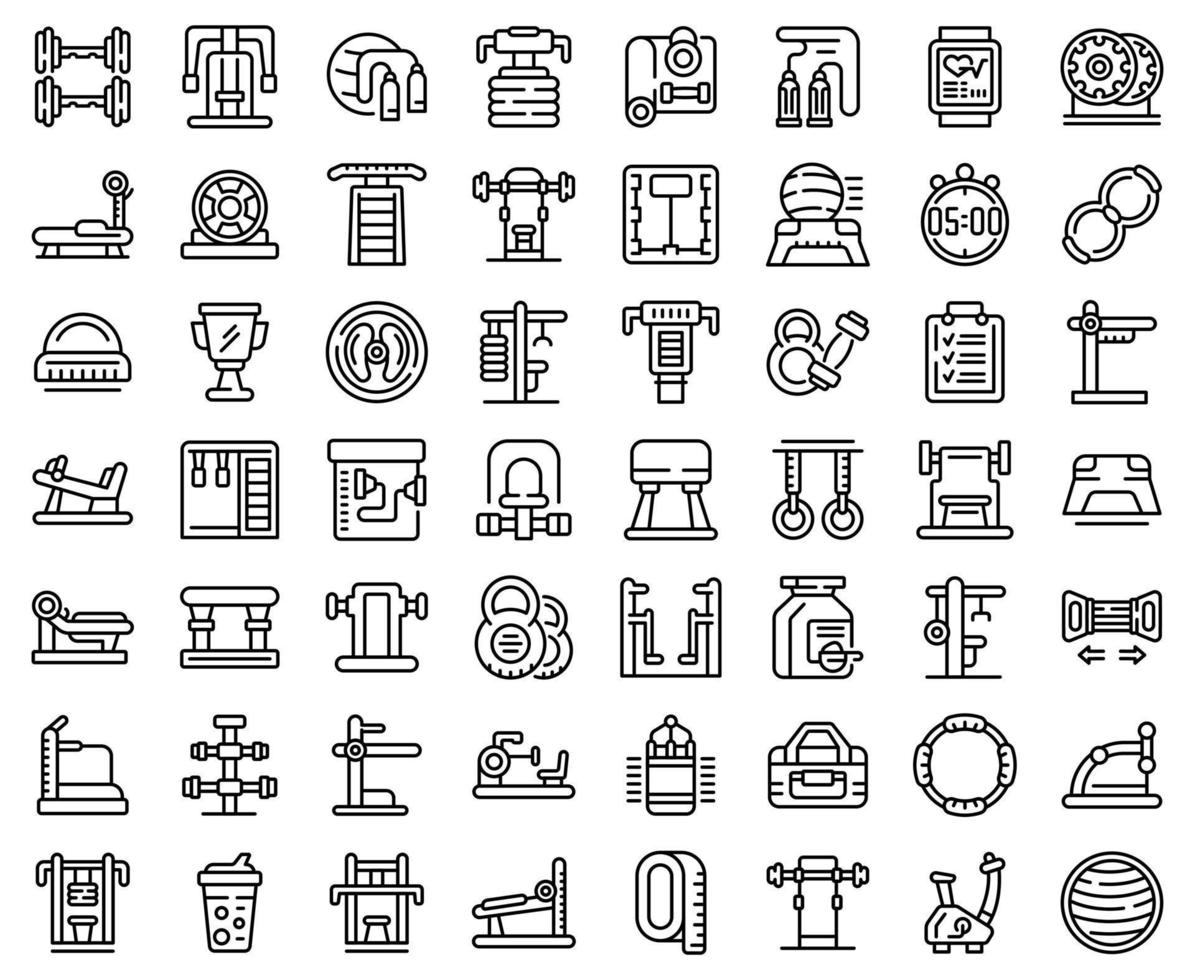 Fitness equipment icons set outline vector. Active gym vector